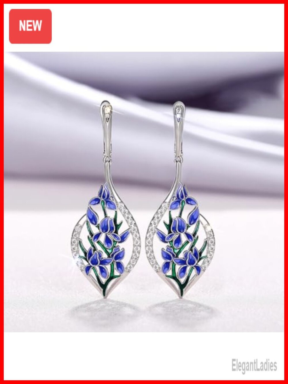 Enamel Blue Flowers Dangle Earrings Women Wedding Party Jewelry